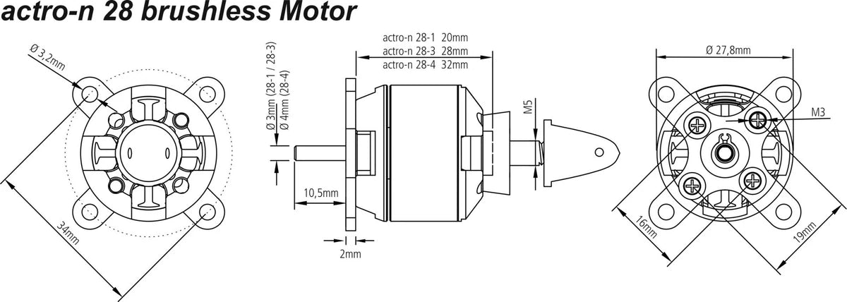 actro-N 28-4-880 brushless Motor, ø28x34mm, 880kv, 4mm Welle, 66g