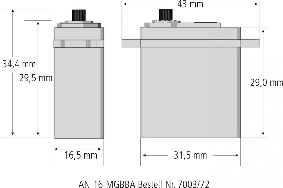 Servo AN-16-MGBBA, 31.5x16.5x29.5mm, 22g, 110Ncm@7.4V, 4,8-7,4V