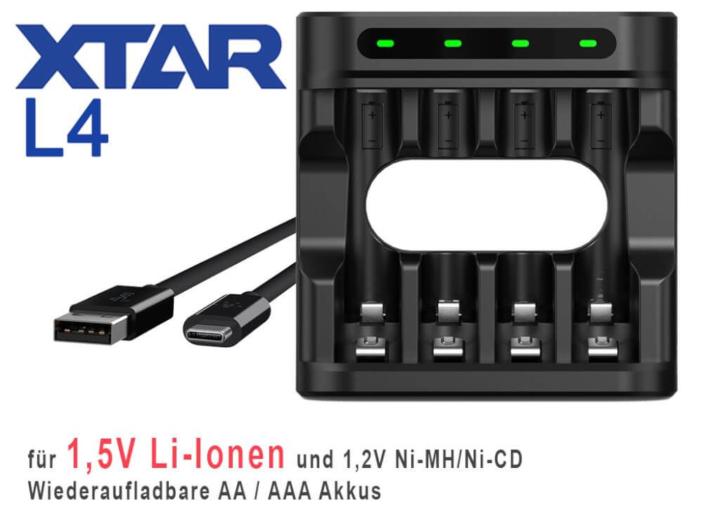 4-Bay Charger for 1.5V AA/AAA Li-ion and NiMH/NiCd Batteries