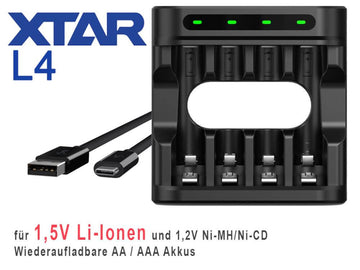 4-Bay Charger for 1.5V AA/AAA Li-ion and NiMH/NiCd Batteries