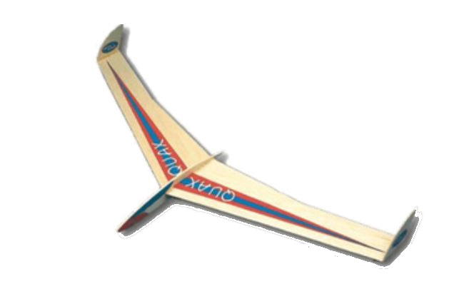 QUAX Free Flight Balsa Flying Wing Glider, Wooden Kit, 385mm Wingspan