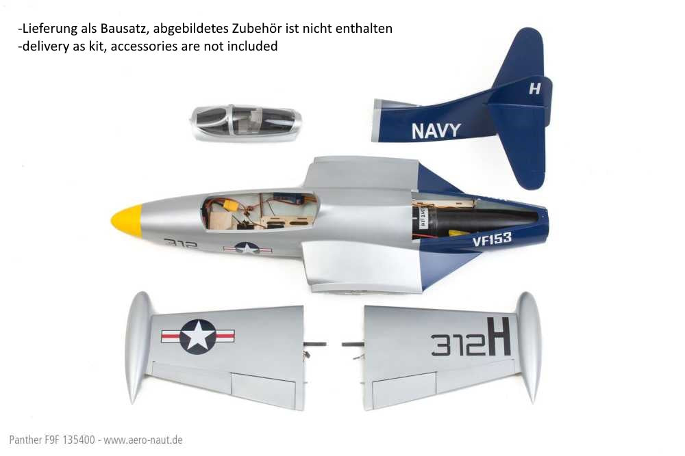 Grumman F9F Panther, Impellermodell, Bausatz mit GFK-Rumpf für EZFW, 136000