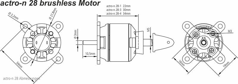 actro-N 28-3-1300 brushless Motor, ø28x30mm, 1300kv, 3mm Welle, 53g