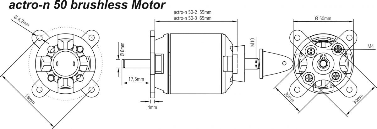 actro-n 50-3-435 brushless motor, ø50x65mm, 435kv, 6mm shaft, 375g