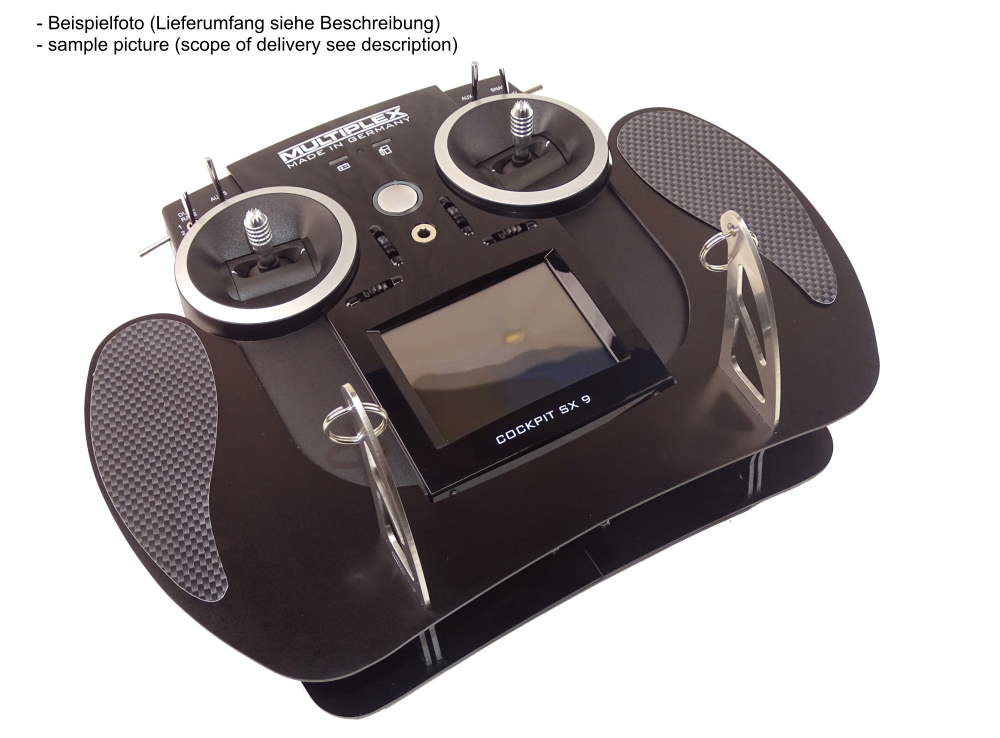 Transmitter Tray for Multiplex Cockpit SX9 and 12 in black with folding bracket, AHLTEC