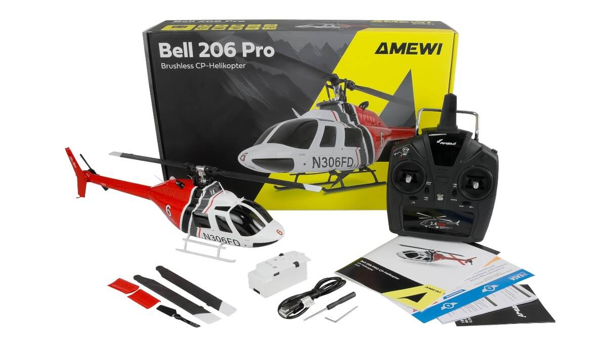 BELL 206 PRO brushless, 375mm HELIKOPTER RTF (Sender, LiPo, USB-Ladekabel)