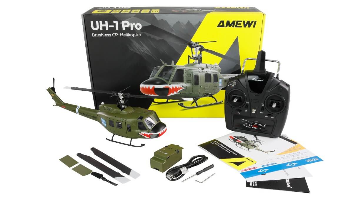 Bell UH-1 PRO brushless, 375mm HELIKOPTER RTF (Sender, LiPo, USB-Ladekabel)