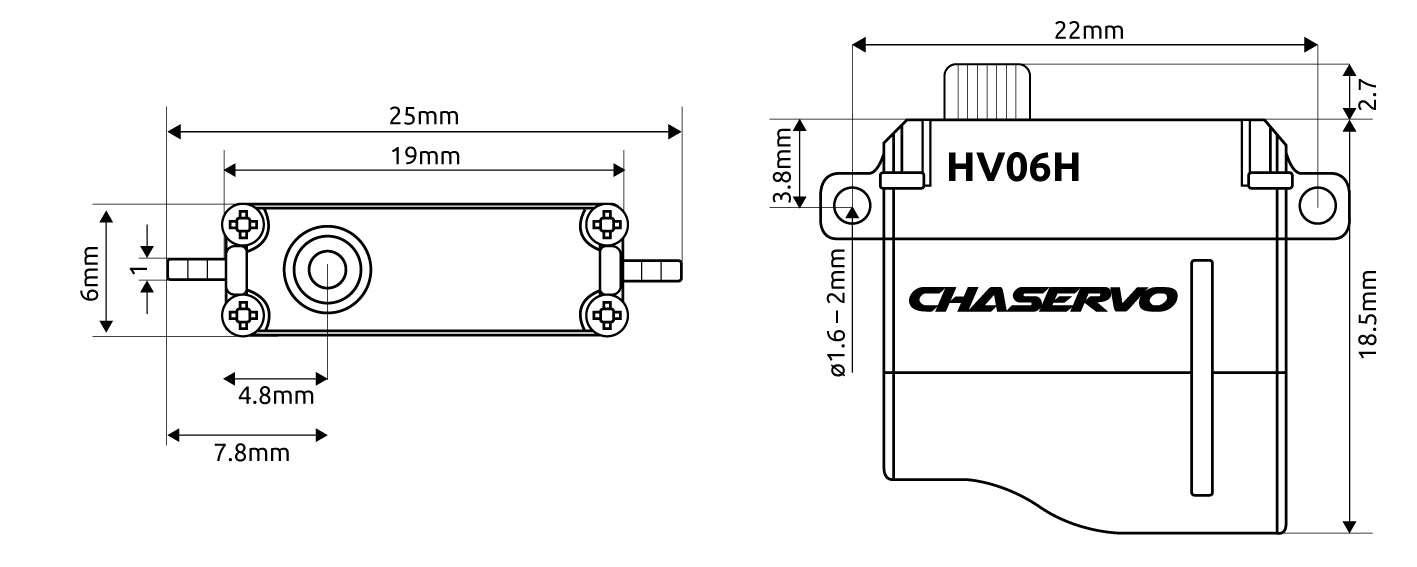 Servo Chaservo HV06H, (flat mounting) 19x6x18.5mm, 6.1g, 24Ncm@8.4V
