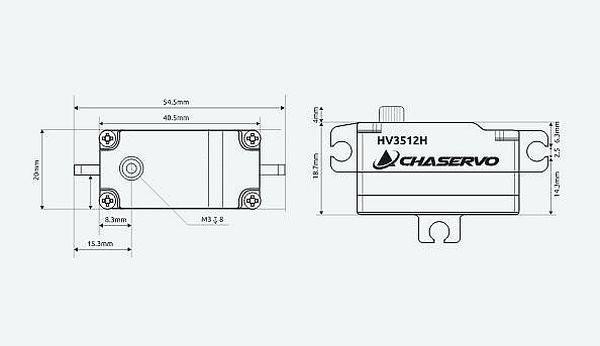 Servo Chaservo HV3512H, (liegende Montage), 40.5x20x18.7mm, 55g, 400Ncm@8.4V