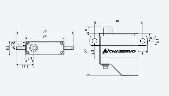 Chaservo HV85H Servo (flat mount), 24x8.5x26.5mm, 15g, 98Ncm@8.4V