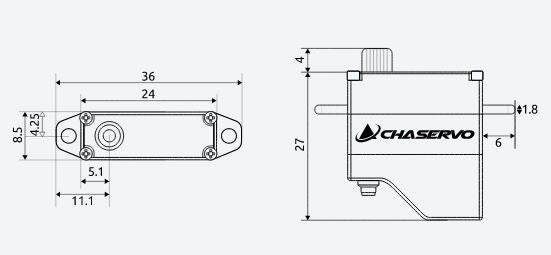 Servo Chaservo HV85 (upright mounting), 24x8.5x26.5mm, 15g, 98Ncm@8.4V