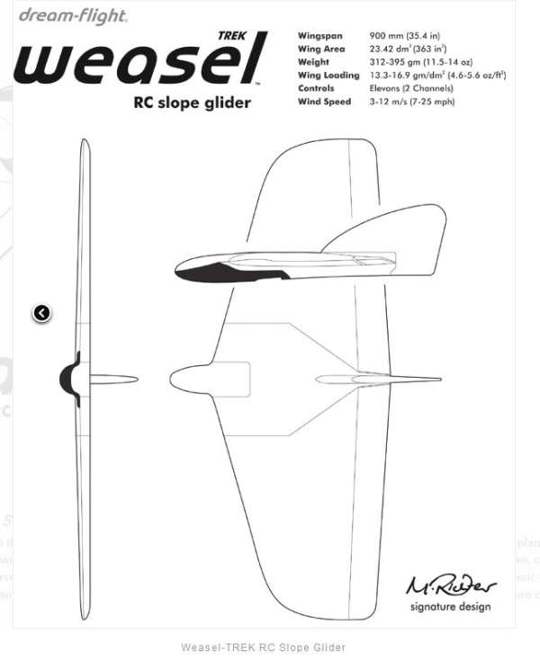 WEASEL-Trek, EPO flying wing slope glider, wingspan. Dream-Flight # DFWS100