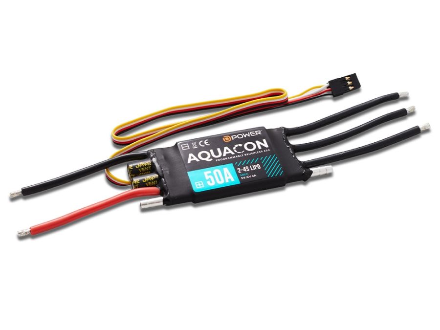 Brushless Regler AQUACON 50A, 2-4LiPo, 4A S-BEC, D-Power # AQC050