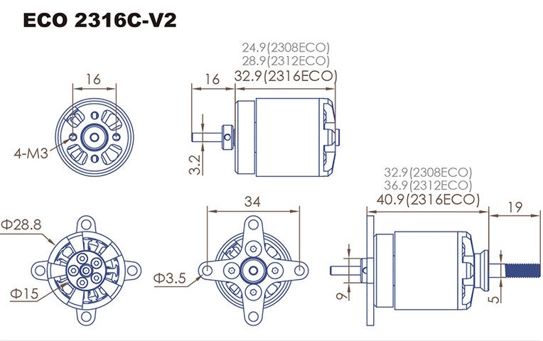 Dualsky ECO 2316C-V2, 880kV, 72g #51655