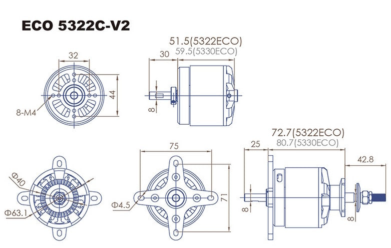 Dualsky ECO 5322C-V2, 380kV, 510g #51680
