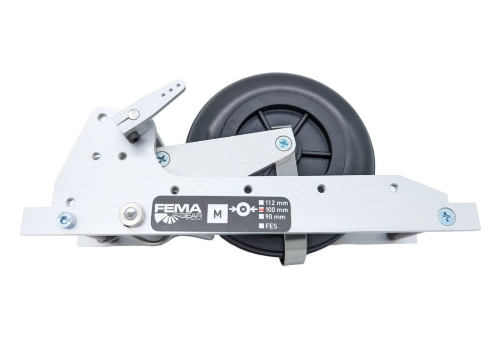 FEMA Segler Einziehfahrwerk M, 1:3-3.5, montiert m. 100mm Rad, Bügel und Bremse