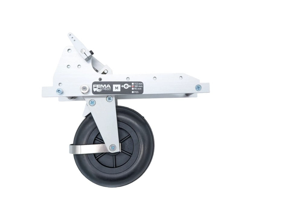 FEMA Segler Einziehfahrwerk M, 1:3-3.5, montiert m. 100mm Rad, Bügel und Bremse