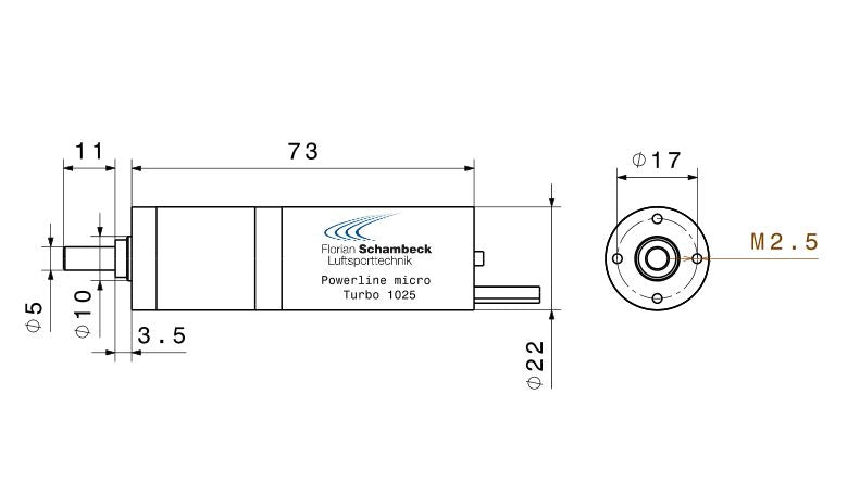 Powerline micro 1025/10 F5J TURBO, Motor with gearbox 6.75:1, Schambeck