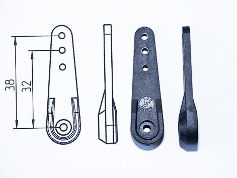 Servohebel 38mm, ca. 3mm Versatz (Typ B), zu Hitec Servo, Carbonverstärkt, VE 1