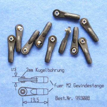Kugelgelenk M2 mit 4.8mm Flanschkugel (2mm Bohrung), VE 10 Stück
