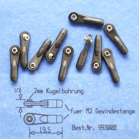 Kugelgelenk M2 mit 4.8mm Flanschkugel (2mm Bohrung), VE 10 Stück