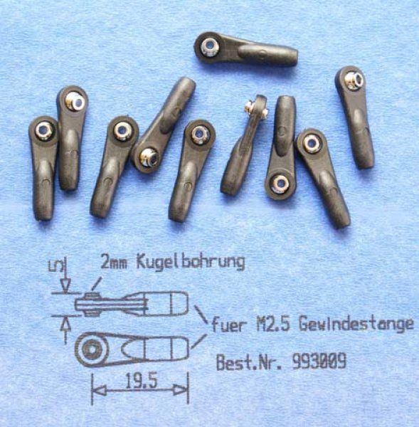 Kugelgelenk M2,5 mit 4,8mm Flanschkugel (2mm Bohrung), VE 10 Stück