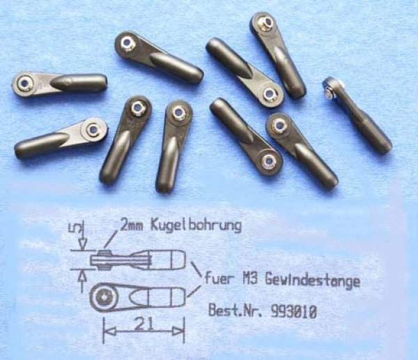 Kugelgelenk M3 mit 4.8mm Flanschkugel (2mm Bohrung), VE 10 Stück