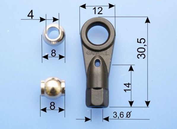 Ball Joint M4 with 8mm Flange Ball (4mm bore), (PU 2)