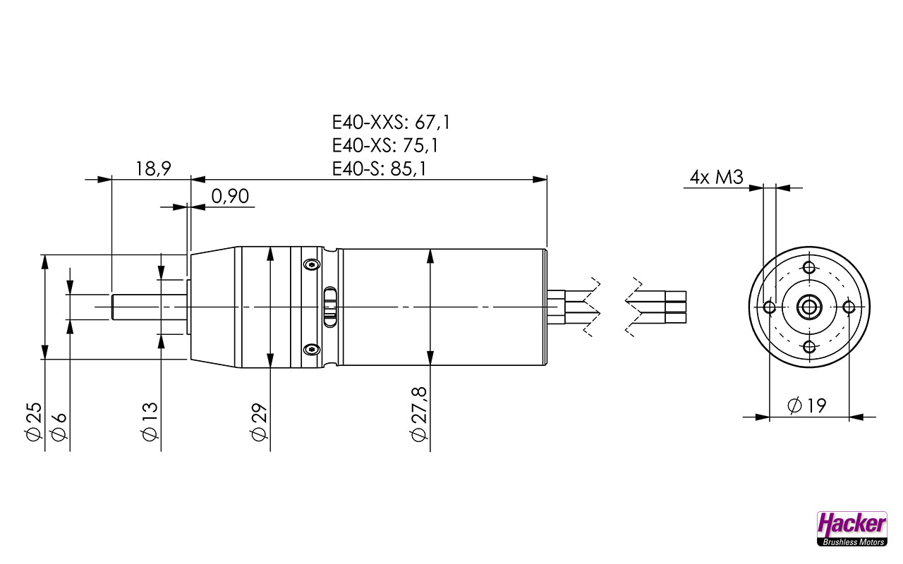E40-XS, 2D incl. 6,7:1 Getriebe, Kv 4700, Hacker # 10108993