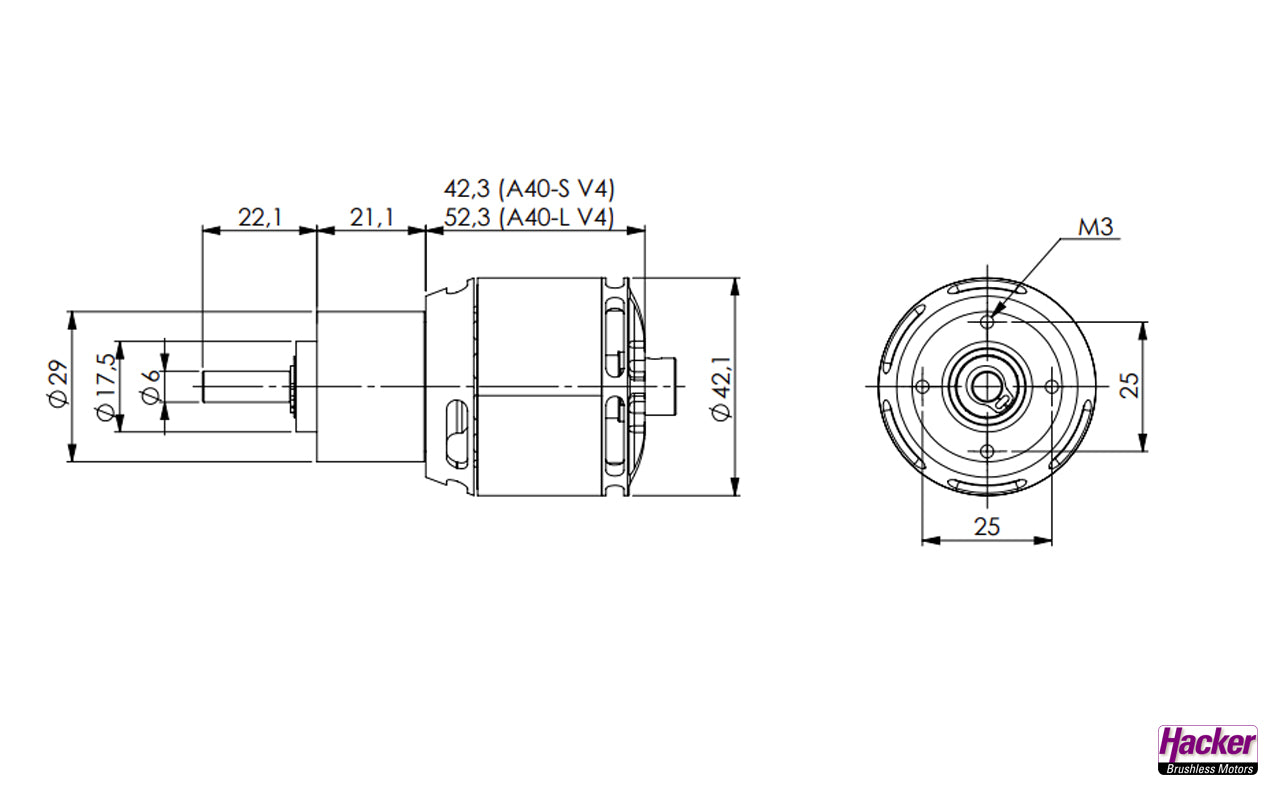 Hacker A40-10S V4G, 8 Pole with Gearbox 6.7:1, 238 RPM/V, Hacker # 10109537