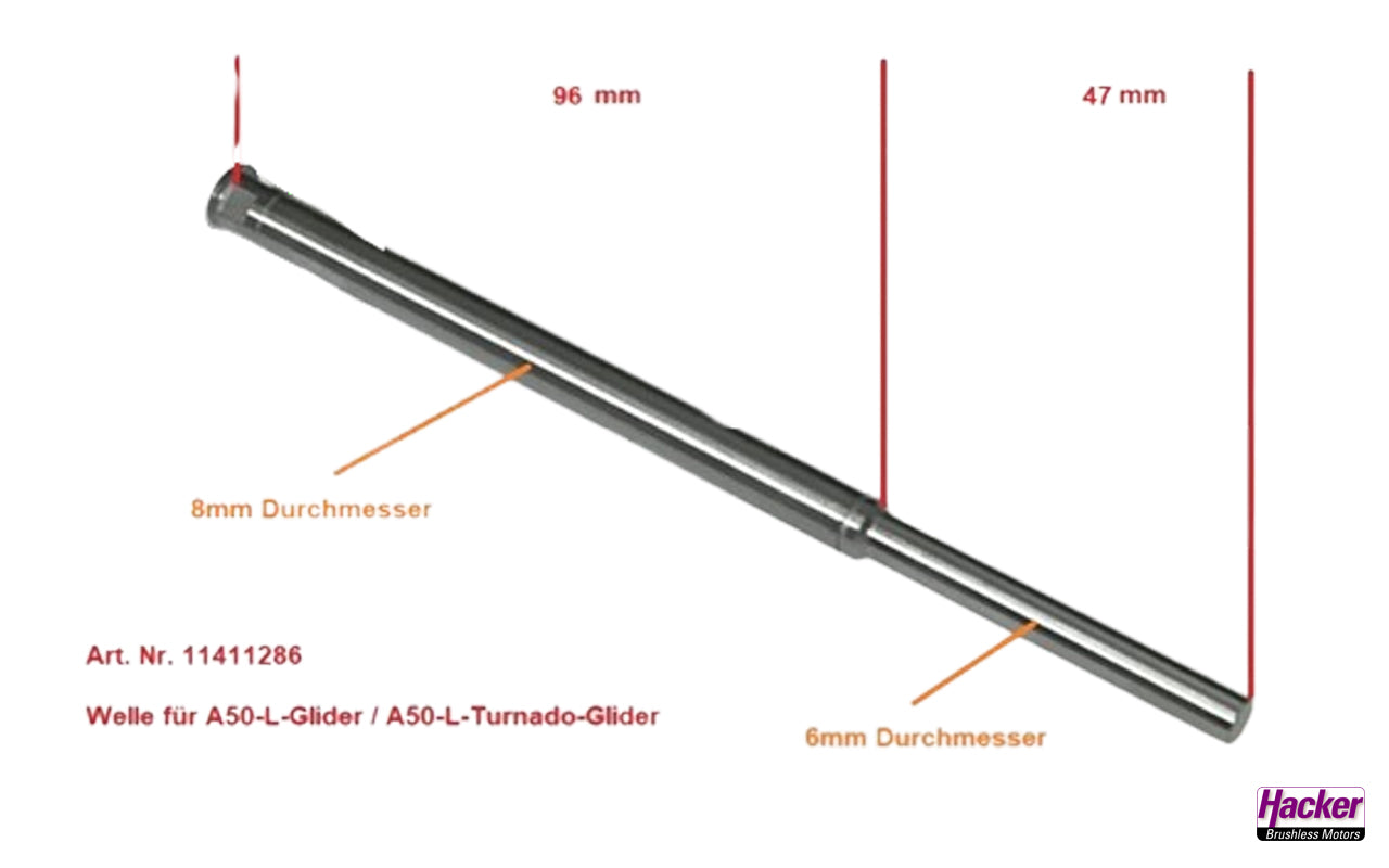 Replacement shaft for A50-L-Glider / A50-L-Turnado-Glider, Hacker # 11411286