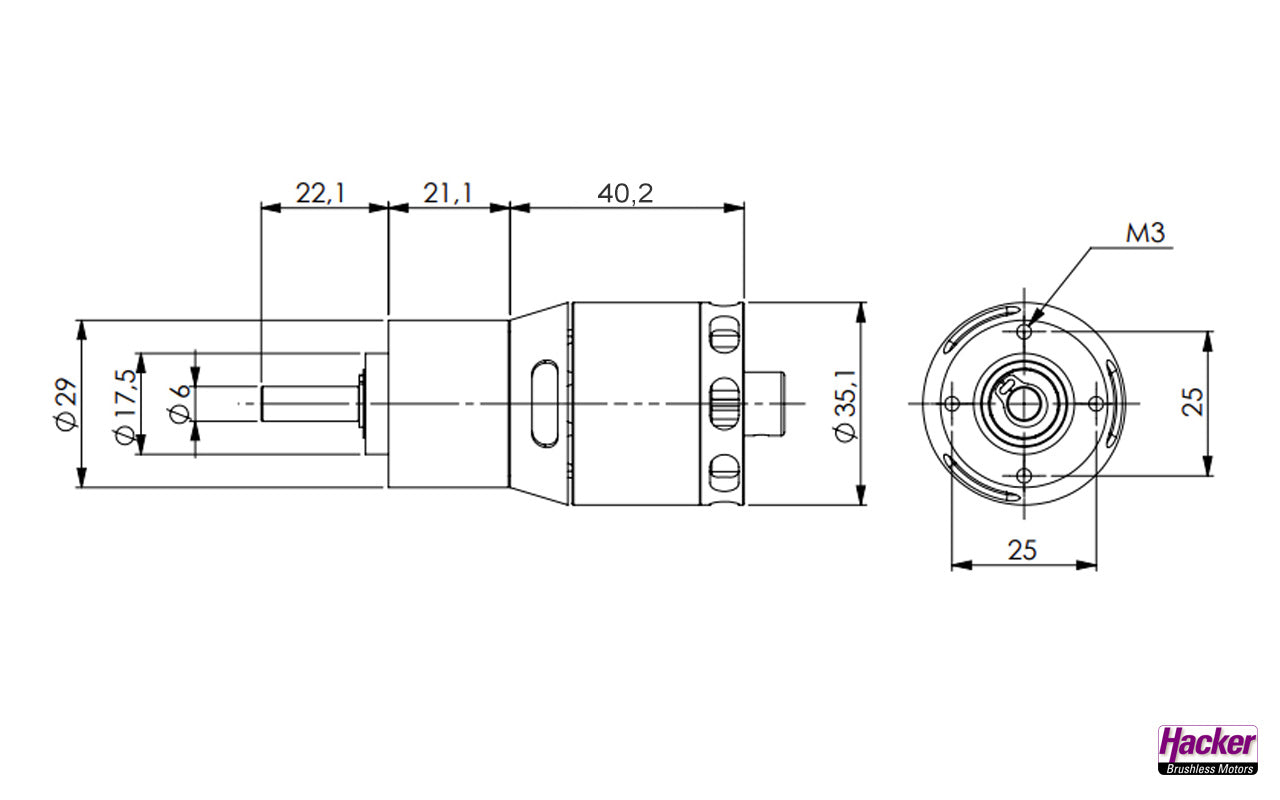 Hacker A30-12L V2G 6-Pole mit Getriebe 6,7:1, (420 KV), Hacker # 13716701
