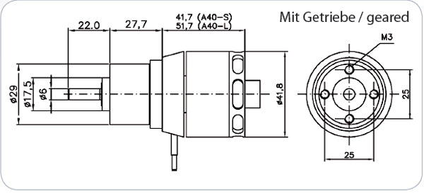 Hacker A40-8L, V2, 8-pole with gearbox 6.75:1, 194 rpm/V