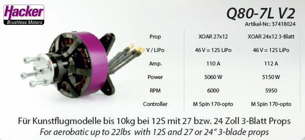 Hacker Q80-7L, V2, 155 U/min/V, Hacker # 37418024