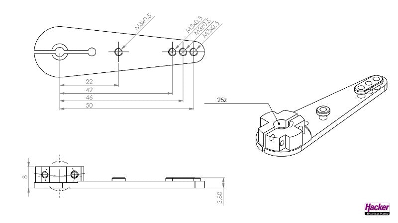 Ditex Alu Servohebel 50mm einseitig für 25 Zähne Futaba Abtriebe, # 50050050
