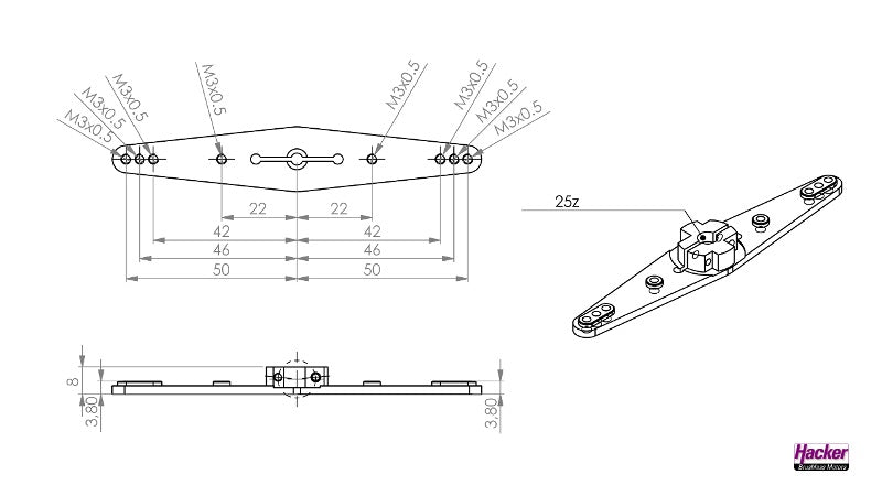 Ditex Alu Servohebel 100mm doppelseitig für 25 Zähne Futaba Abtriebe, # 50050100