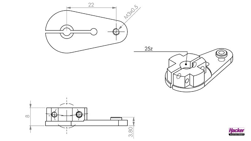 Ditex Alu Servohebel 22mm einseitig für 25 Zähne Futaba Abtriebe, # 50051022