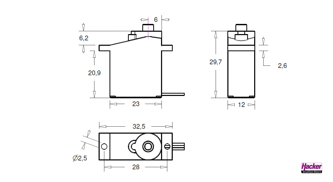 Servo DITEX EL0315M, 23x12x29.7mm, 38Ncm, 15g, Hacker # 51000315