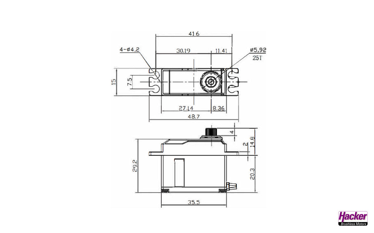 DITEX Servo EL0907M, 35.5x15x29.2mm, 41g, 90Ncm@7.4V, 0.08/60°