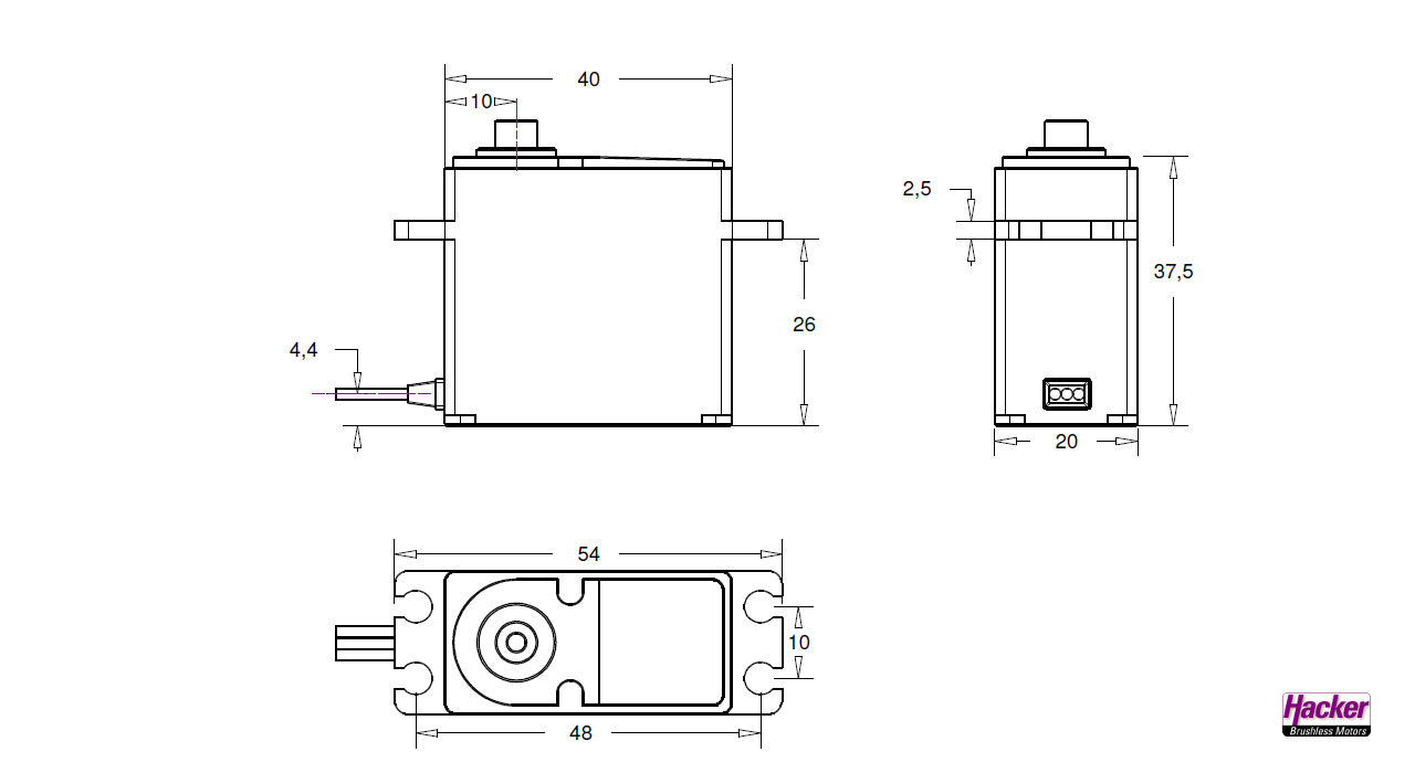 Servo DITEX EL2114S, HV, 40x20x37.5mm, 220Ncm, 70g, Hacker # 51002114