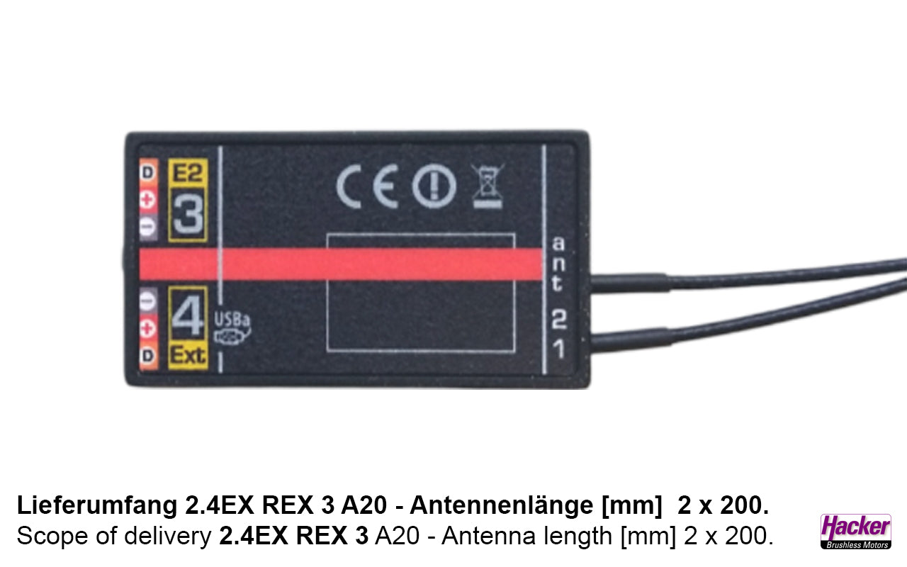 Jeti DUPLEX 2.4EX Empfänger REX 3 A20, Hacker # 80001249