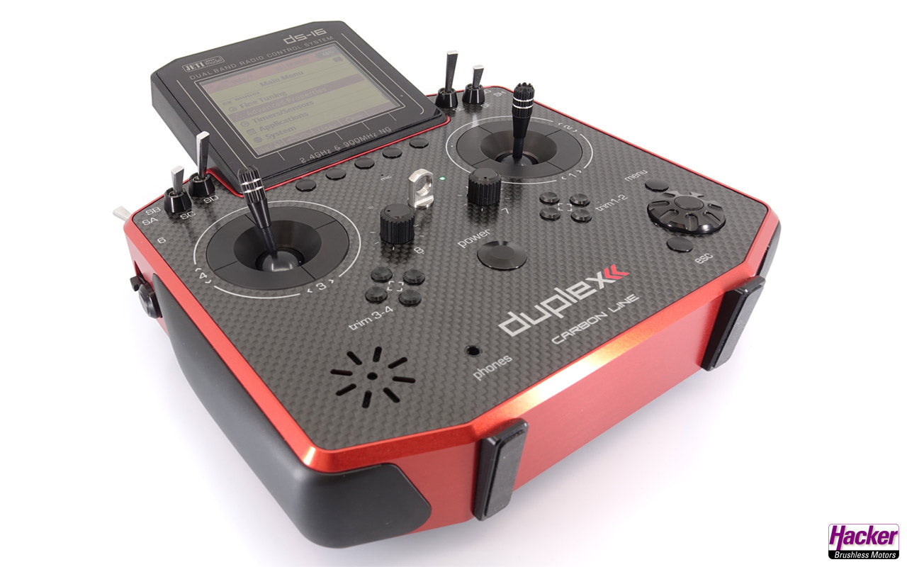 DS-16 II, Duplex 2.4EX, Carbon Line, Multimode, Handheld Transmitter, Red