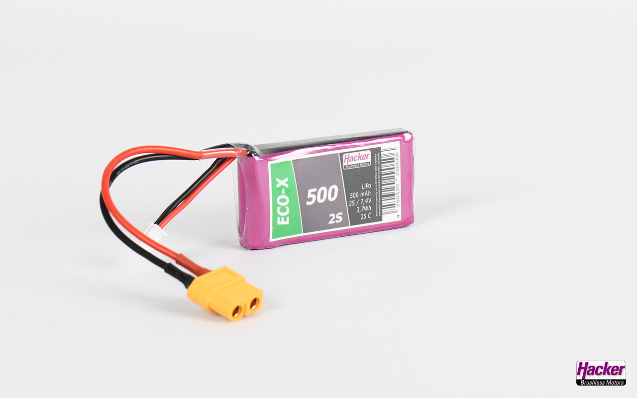 LiPo-Akku TF ECO-X, 2S/500mAh, 7.4V, 25C, Hacker, 56x30x12mm, 38g