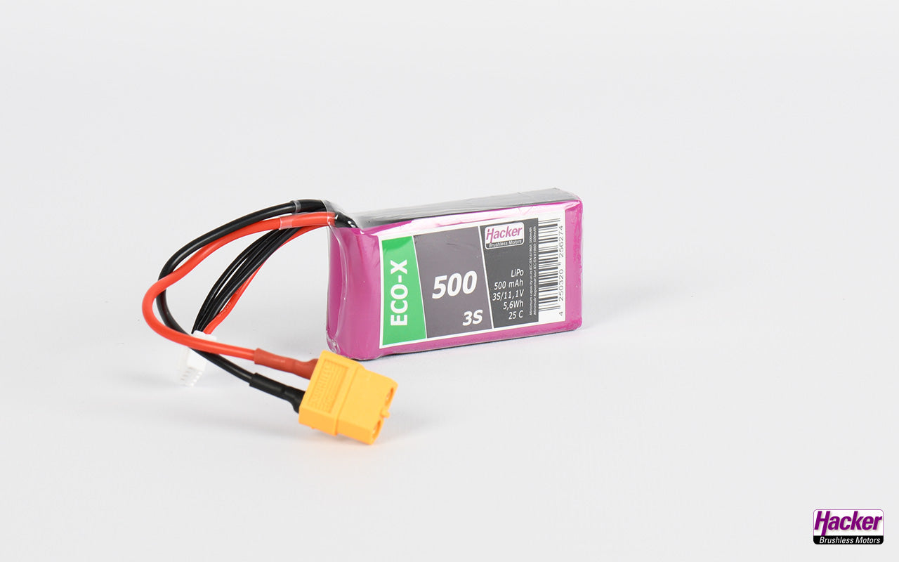 LiPo-Akku TF ECO-X, 3S/500mAh, 11.1V, 25C, Hacker, 58x30x17mm, 47g