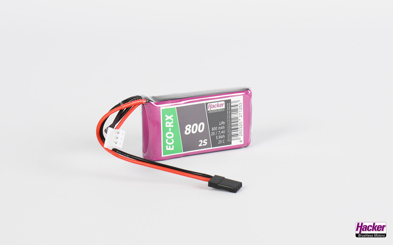 LiPo-Akku TF ECO-RX, 2S-800mAh, 7.4V, 25C, Hacker, 56x31x12mm, 40g