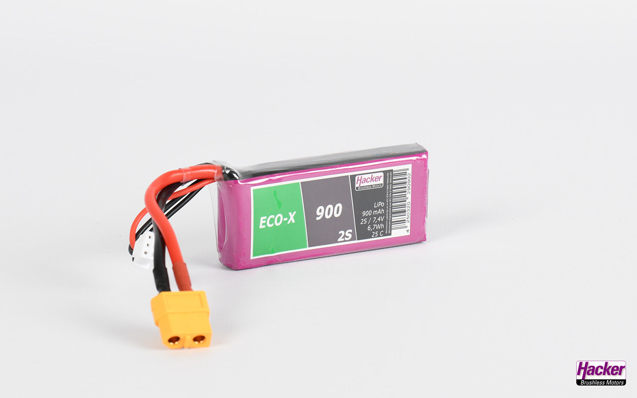 LiPo-Akku TF ECO-X, 2S/900mAh, 7.4V, 25C, Hacker, 70x30x12mm, 55g