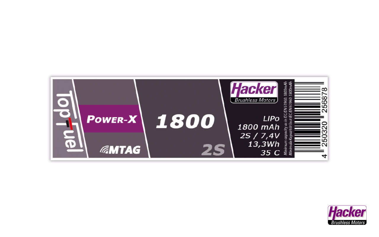 LiPo-Akku TF Power-X MTAG, 2S/1800mAh, 7.4V, 35C, Hacker, 108x34x15, 121g