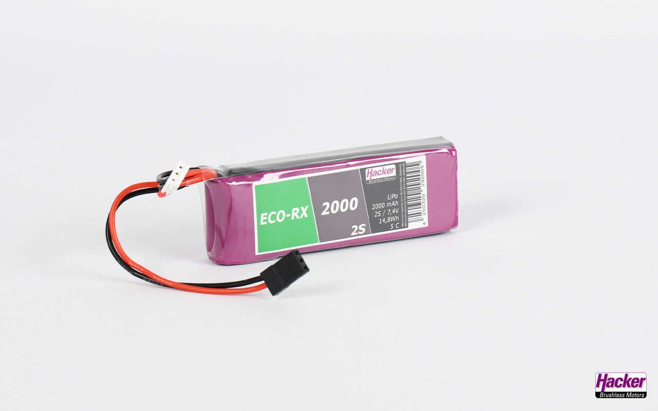 LiPo-Akku TF ECO-RX Straight, 2S/2000mAh, 7.4V,Hacker 83x29x18mm, 88g