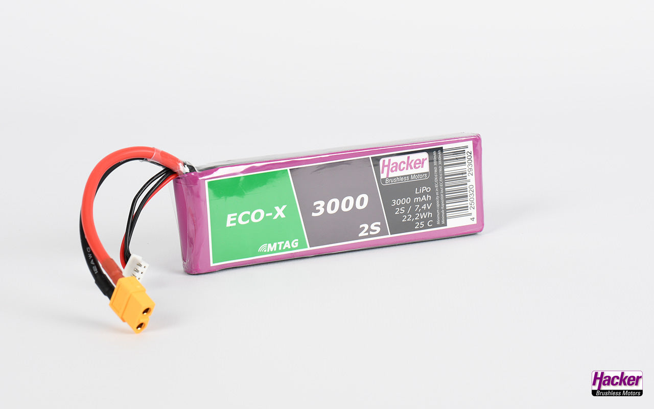 LiPo-Akku TF ECO-X MTAG, 2S/3000mAh, 7.4V, 25C, Hacker, 140x43x13mm, 165g