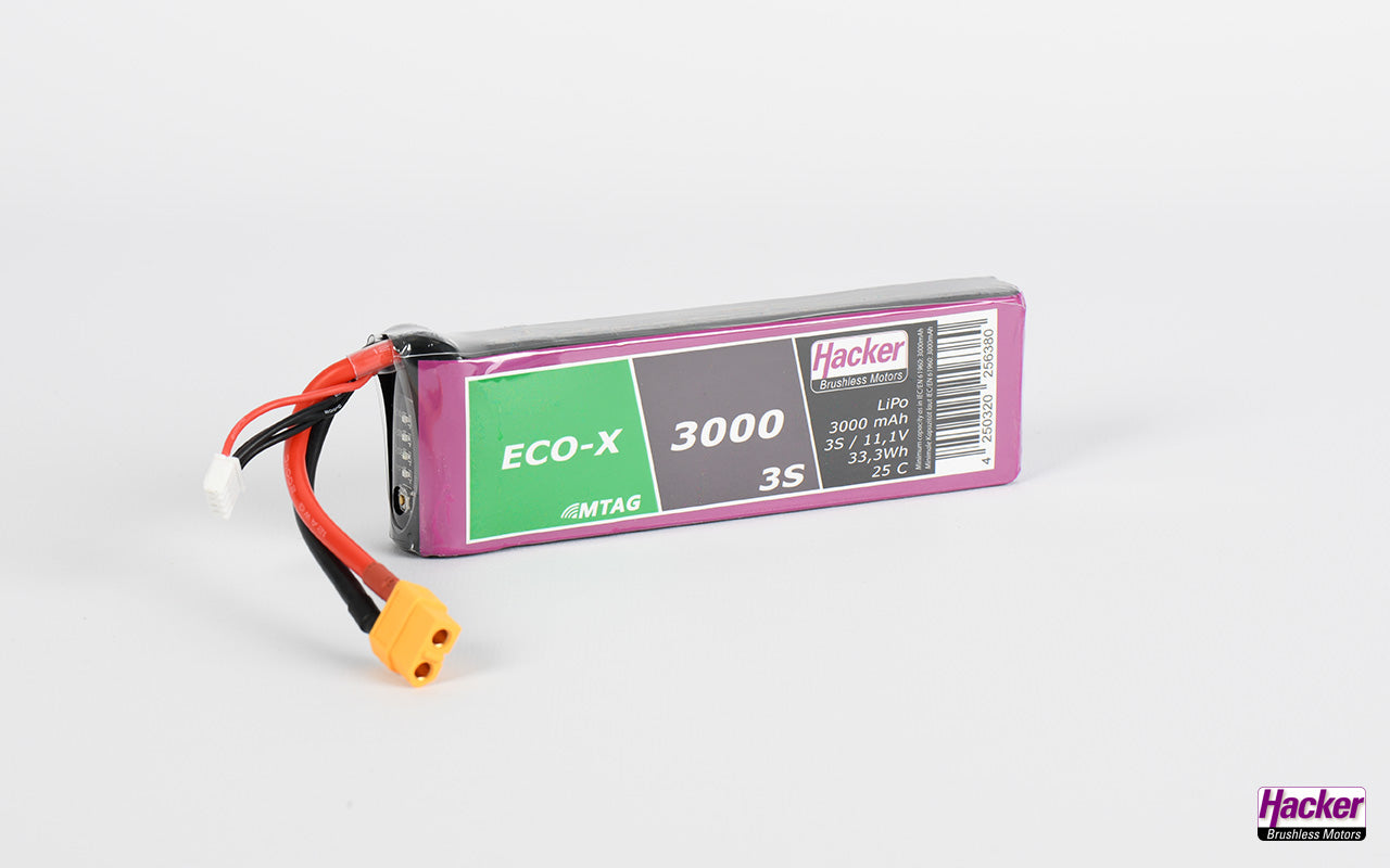 LiPo-Akku TF ECO-X MTAG, 3S/3000mAh, 11.1V, 25C, Hacker, 140x43x19mm, 234g